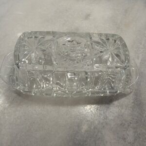 Vintage Anchor Hocking EAPC Star of David Glass Covered Butter Dish